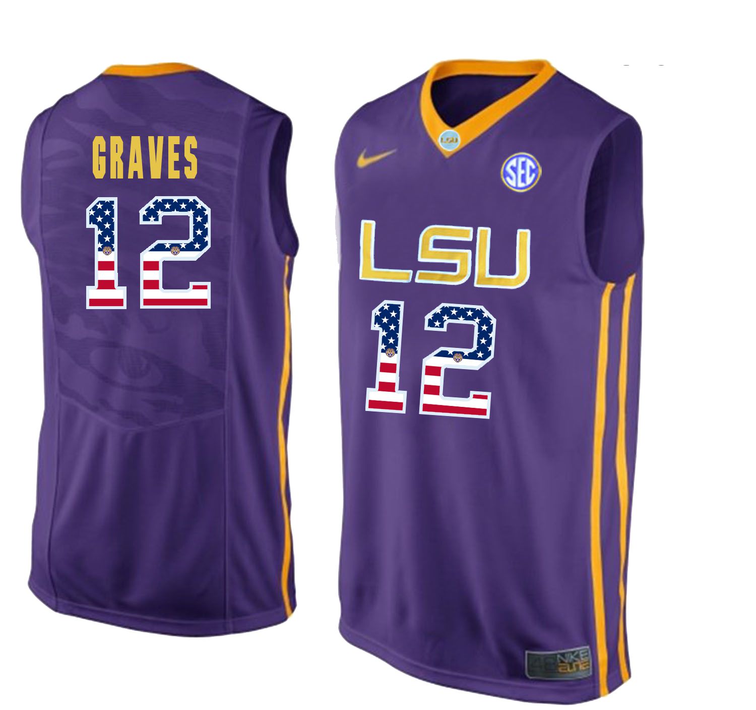 Men LSU Tigers #12 Graves Purple Flag Customized NCAA Jerseys